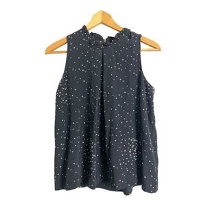 AQUA Winter Frost Ruffle Trim Sleeveless Blouse Black Women's Size S Brunch Boho